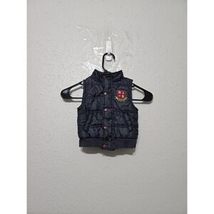 Rugged Bear Baby Puffer Vest 12M Navy Blue Red Snap Zip Winter Jacket Unisex